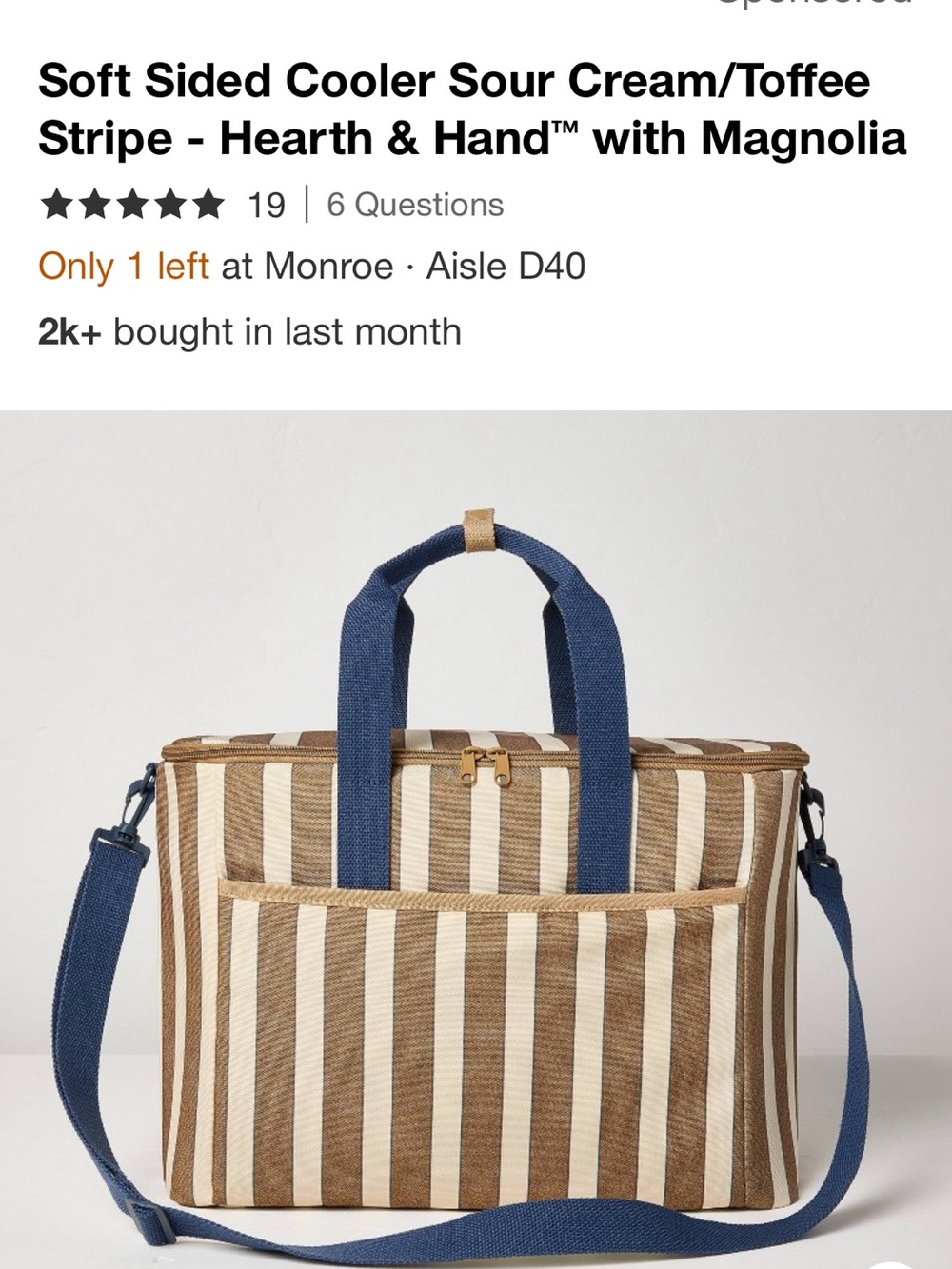 Striped Soft-Sided Cooler Bag with Blue Straps Hearth & Hand Magnolia